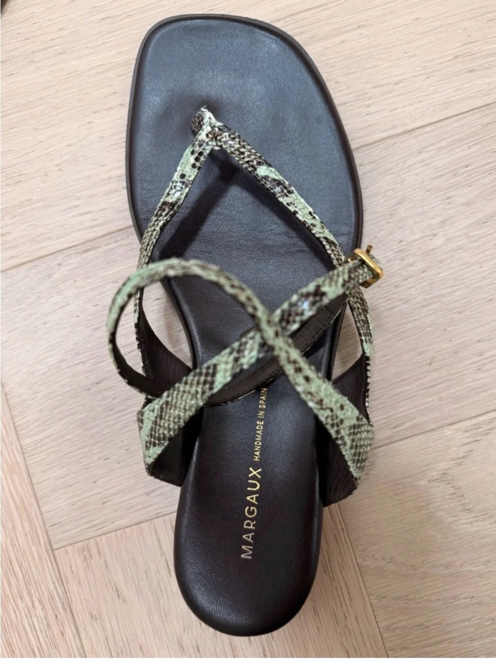 Margaux Black Sandals with Green Snake-Print Straps